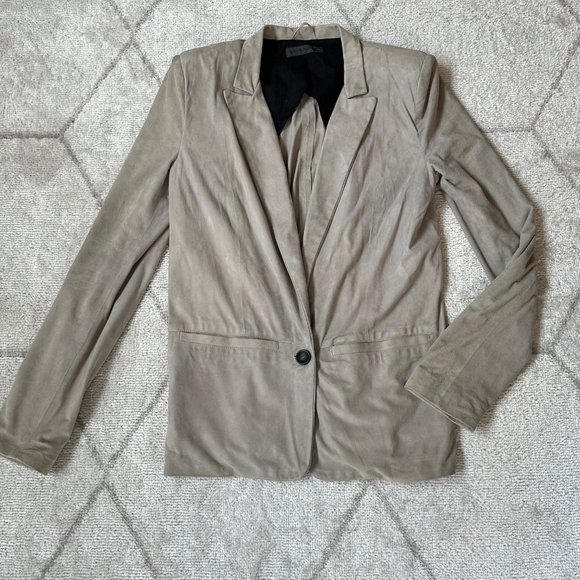 Alan Bilzerian Tan One-Button Suede Blazer Sz IT 44 (US 10-12 Large) - Picture 7 of 16